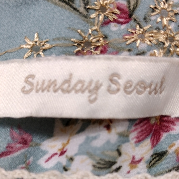 Sunday Seoul Floral Eyelet Babydoll Top Women's S Blue Artsy Cottagecore Retro - Picture 10 of 10